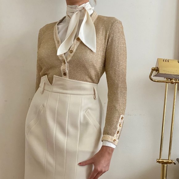 SOLD Vintage 70s Beene Bazaar Metallic Gold Button Cardigan (Small) - Picture 4 of 8